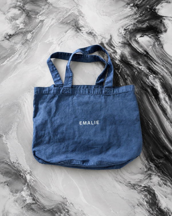 Washed denim tote bag